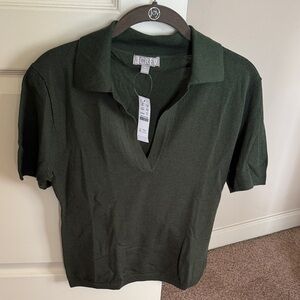 J. Crew Forest Green Polo-Knit Short Sleeve Top